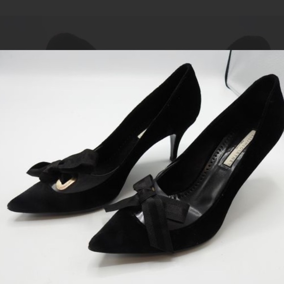 Stella McCartney black velvet bow pumps sz 37 - Picture 3 of 7